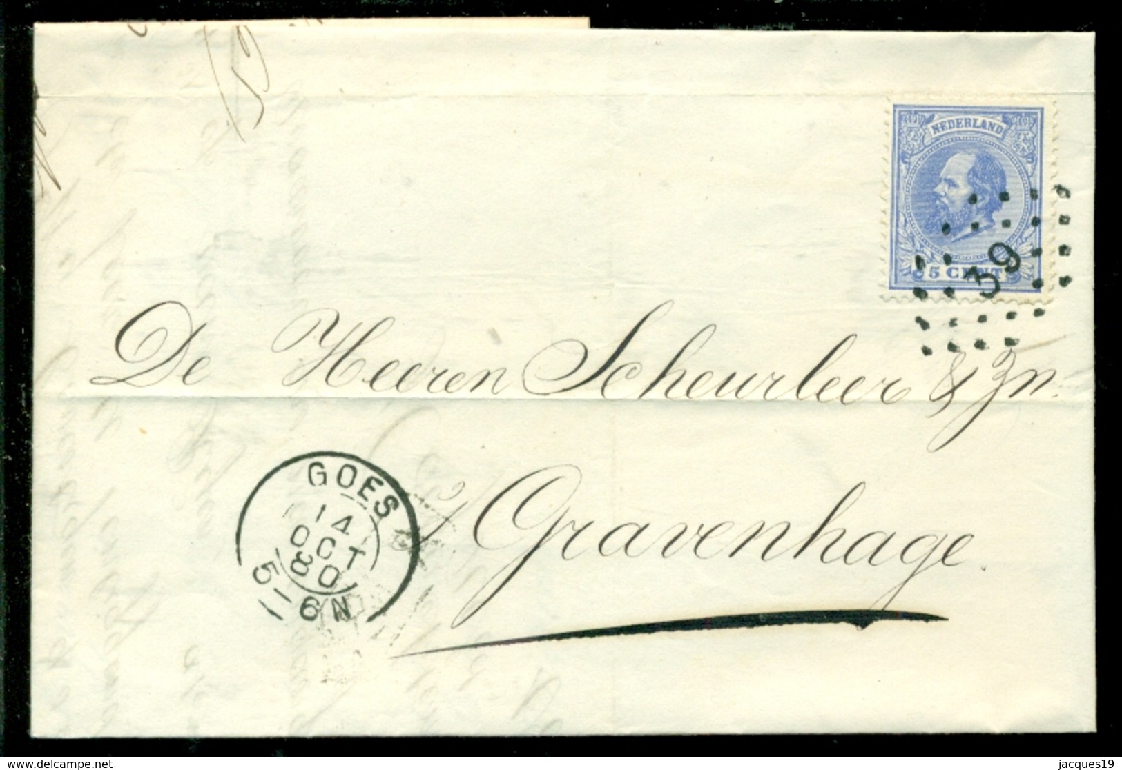 Nederland 1880 Brief Verzonden Uit Goes Met Zegel NVPH 19 Met Ontvangststempels En Kastje A18 - Lettres & Documents