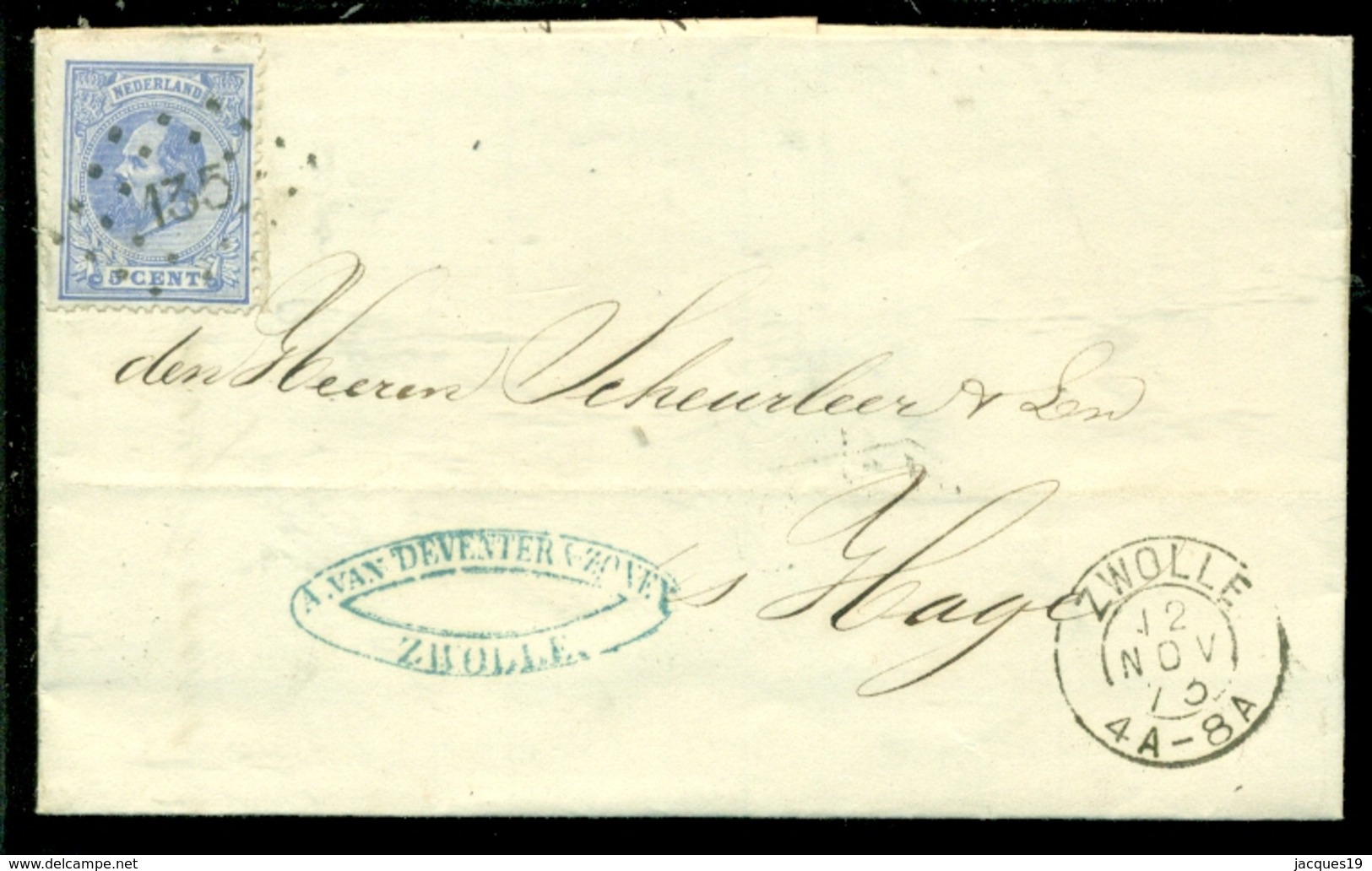 Nederland 1873 Brief Verzonden Uit Zwolle Met Zegel NVPH 19 Met Ontvangststempels En Kastje C21 - Lettres & Documents