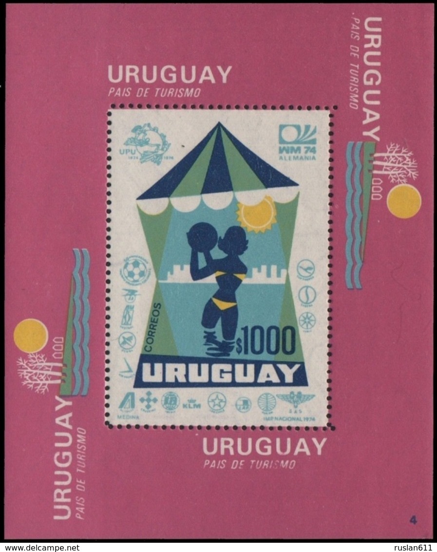 Soccer Football Uruguay Bl 20 #4 1974 World Cup Germany MNH ** - 1974 – Germania Ovest