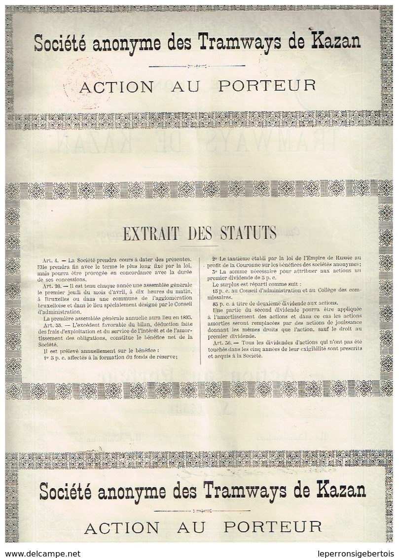 Action Ancienne - Société Anonyme Des Tramways De Kazan - Titre De 1898 - N°14531 - Chemin De Fer & Tramway