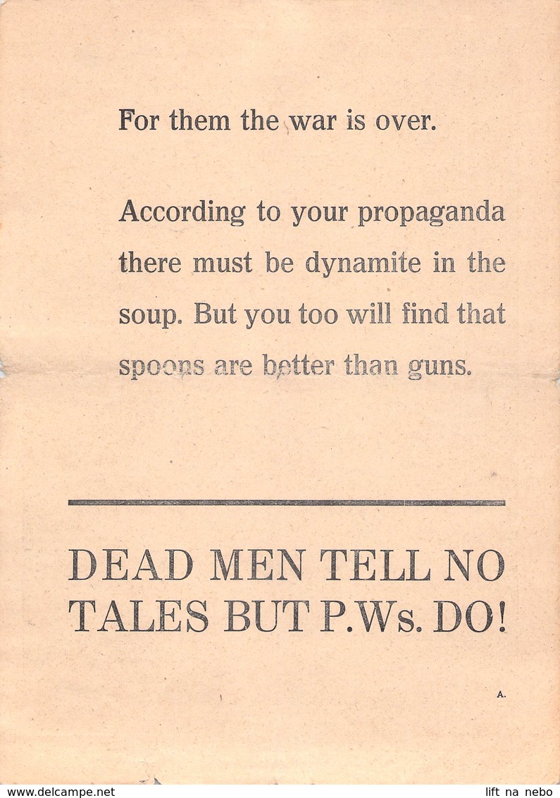 WWII WW2 German Propaganda Leaflet Tract Flugblatt, Code A., For Them The War Is Over, FREE SHIPPING WORLDWIDE - Unclassified