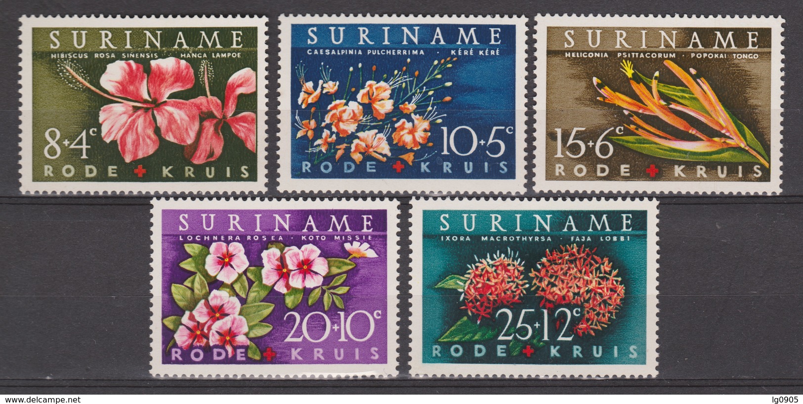 Suriname 379-383 MLH ; Bloemen, Flowers, Fleurs, Flores, Rode Kruis 1962 - Suriname ... - 1975