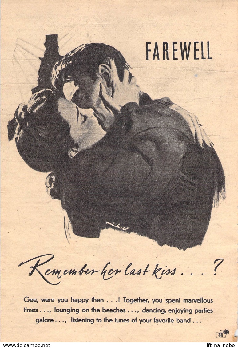 WWII WW2 German Propaganda Leaflet Tract Flugblatt, Code 11*, FAREWELL Remember Her Last Kiss?, FREE SHIPPING WORLDWIDE - Non Classés