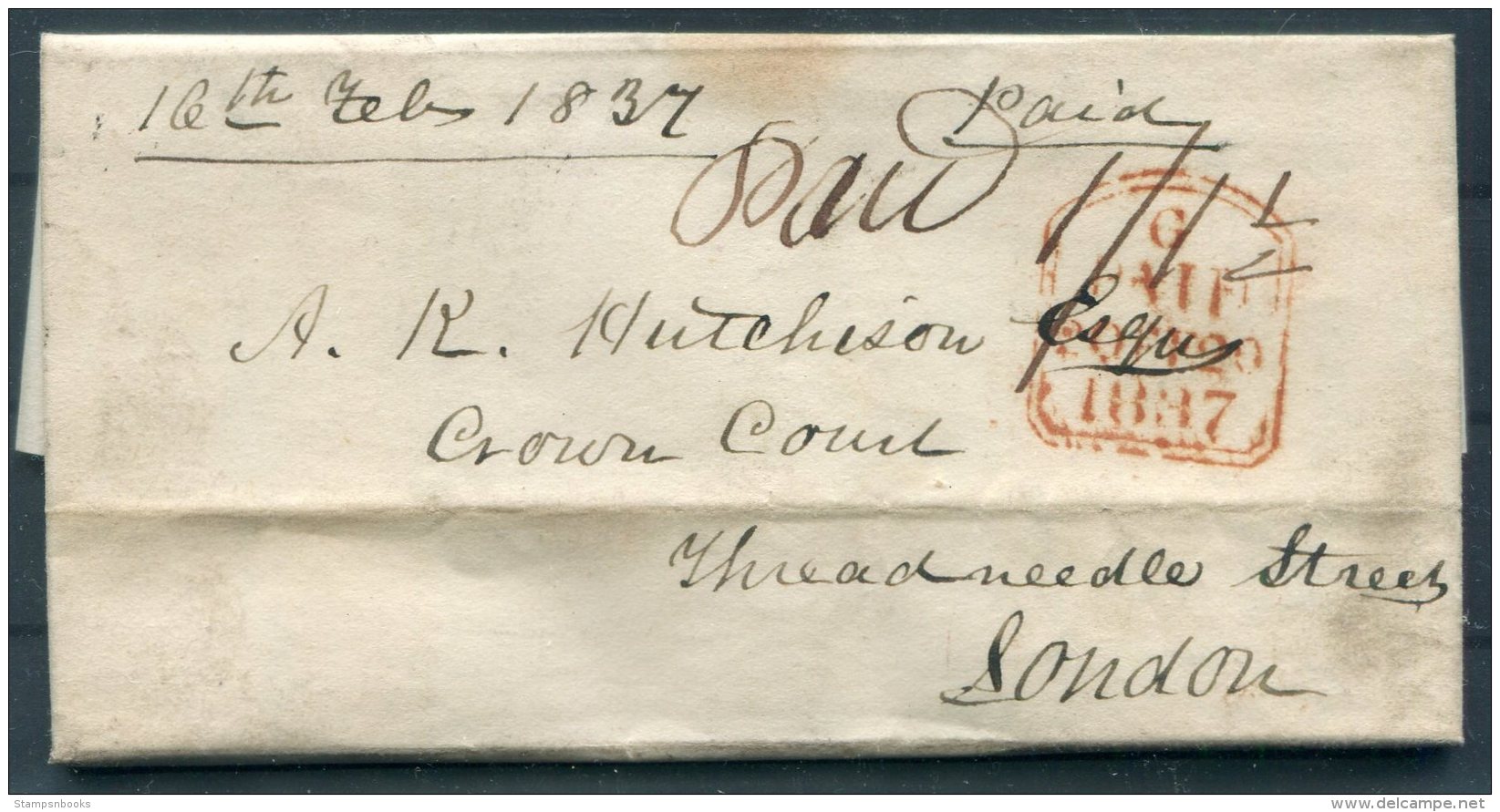 1837 GB Auckenlech Entire - Threadneedle Street, London - ...-1840 Prephilately