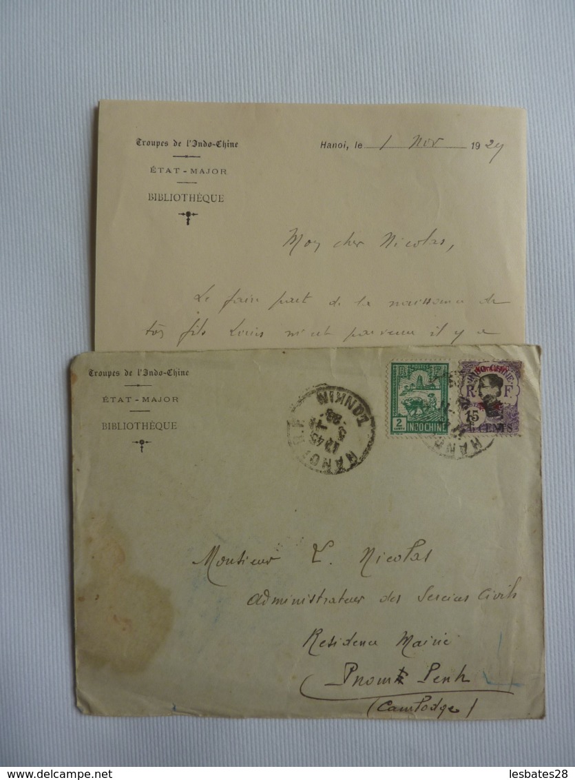 AUTOGRAPHES  TROUPES DE L'INDOCHINE  ETAT MAJOR HONOI Postes R. F. CACHET A DATE HANOI RF TONKIN 2 Clas 3 - Storia Postale