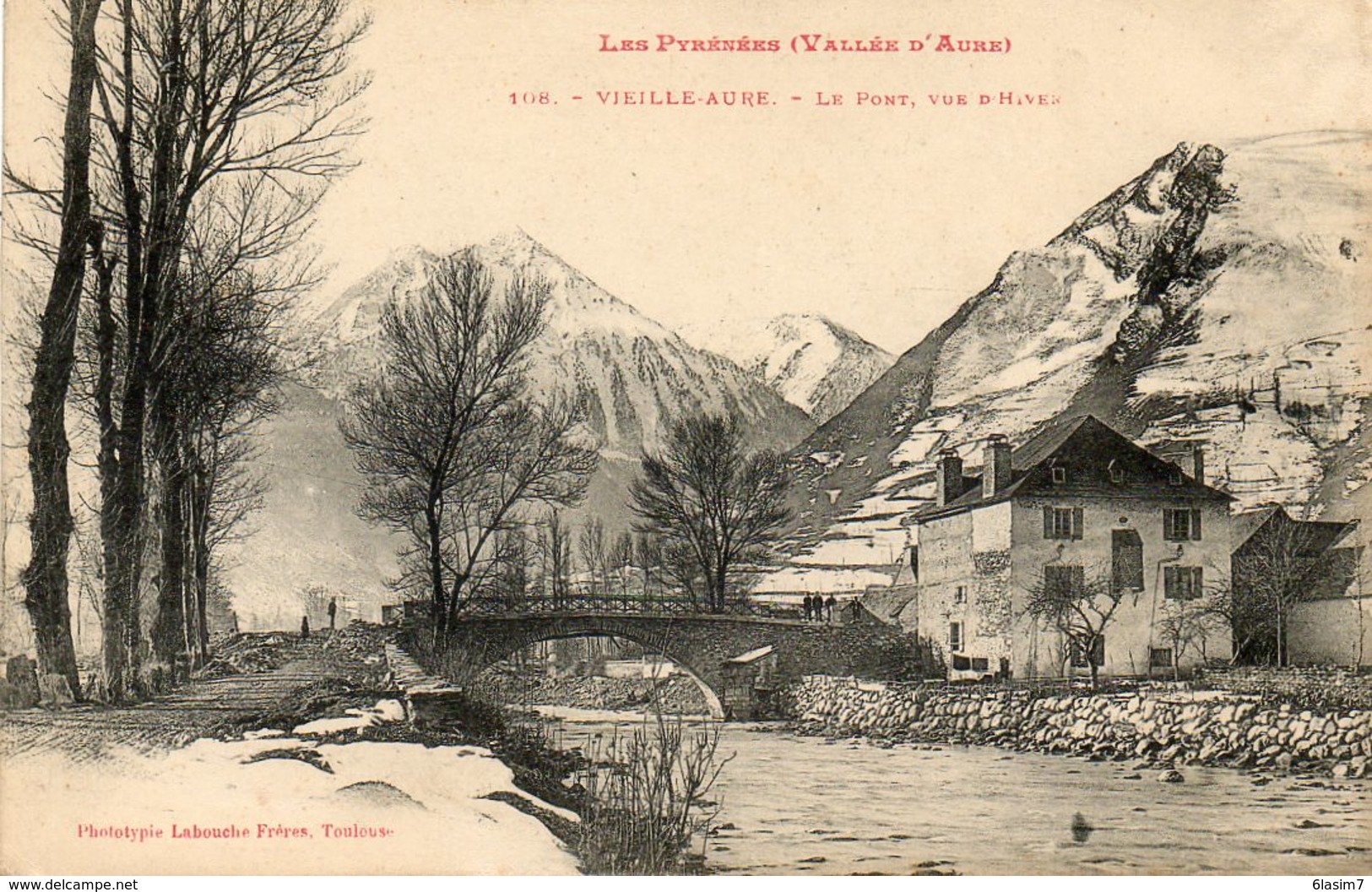 CPA - VIEILLE-AURE (65) - Aspect De L'entrée Du Bourg Par Le Pont Sur L'Aure En Hiver Au Début Du Siècle - Vielle Aure