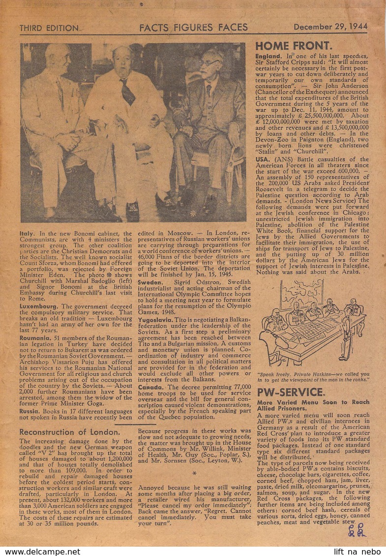 WWII WW2 German Propaganda Leaflet Tract Flugblatt, FACTS FIGURES FACES December 29, 1944,  FREE SHIPPING - Non Classés