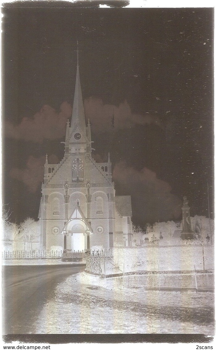 Dépt 80 - ÉQUENNES-ÉRAMECOURT - PLAQUE De VERRE (négatif Photo Noir & Blanc, Cliché R. Lelong) - ÉGLISE Et MONUMENT - Autres & Non Classés