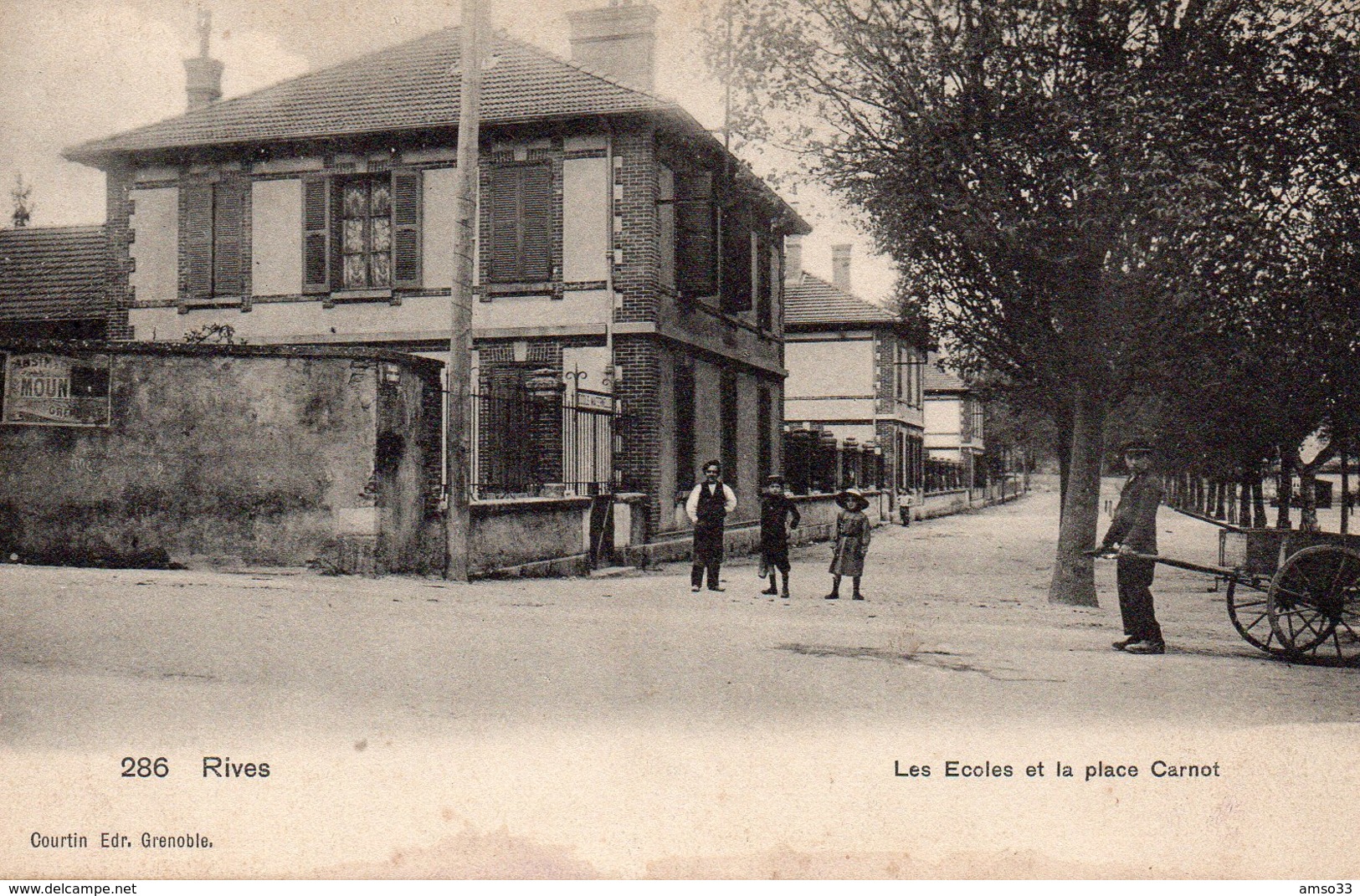 9440. CPA ISERE 38 RIVES. LES ECOLES ET LA PLACE CARNOT 1908 - Altri & Non Classificati