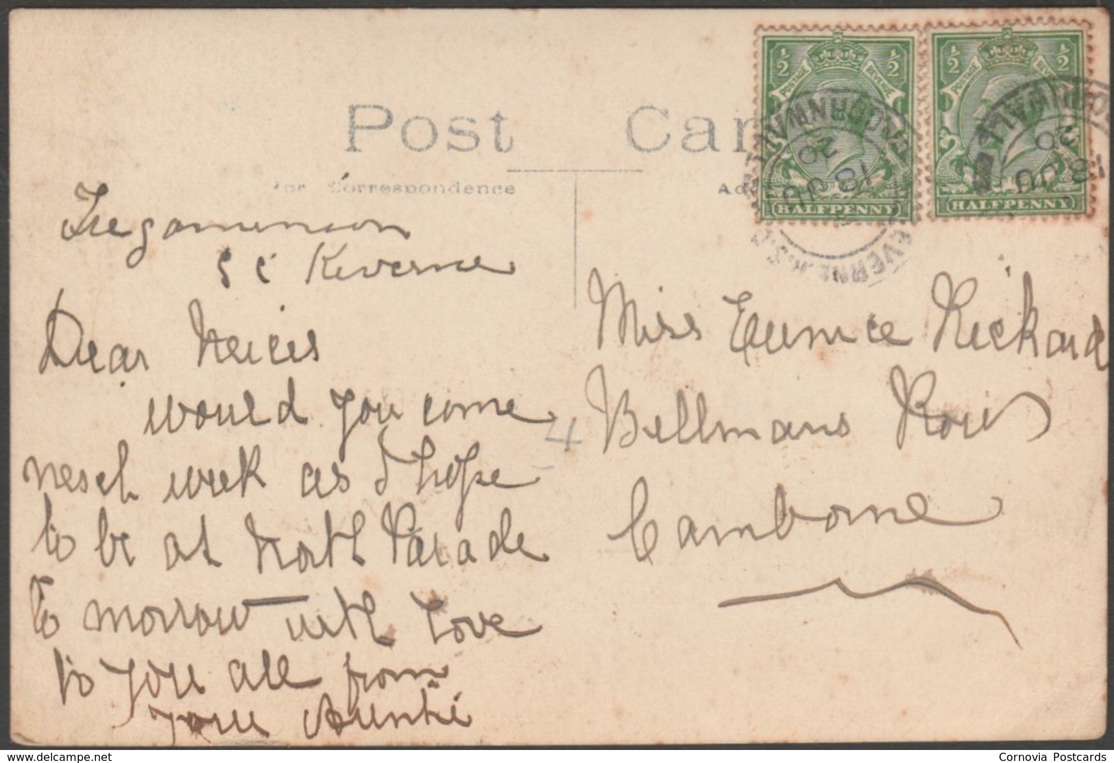 St Keverne, Cornwall, 1920 - Hawke RP Postcard - Other & Unclassified