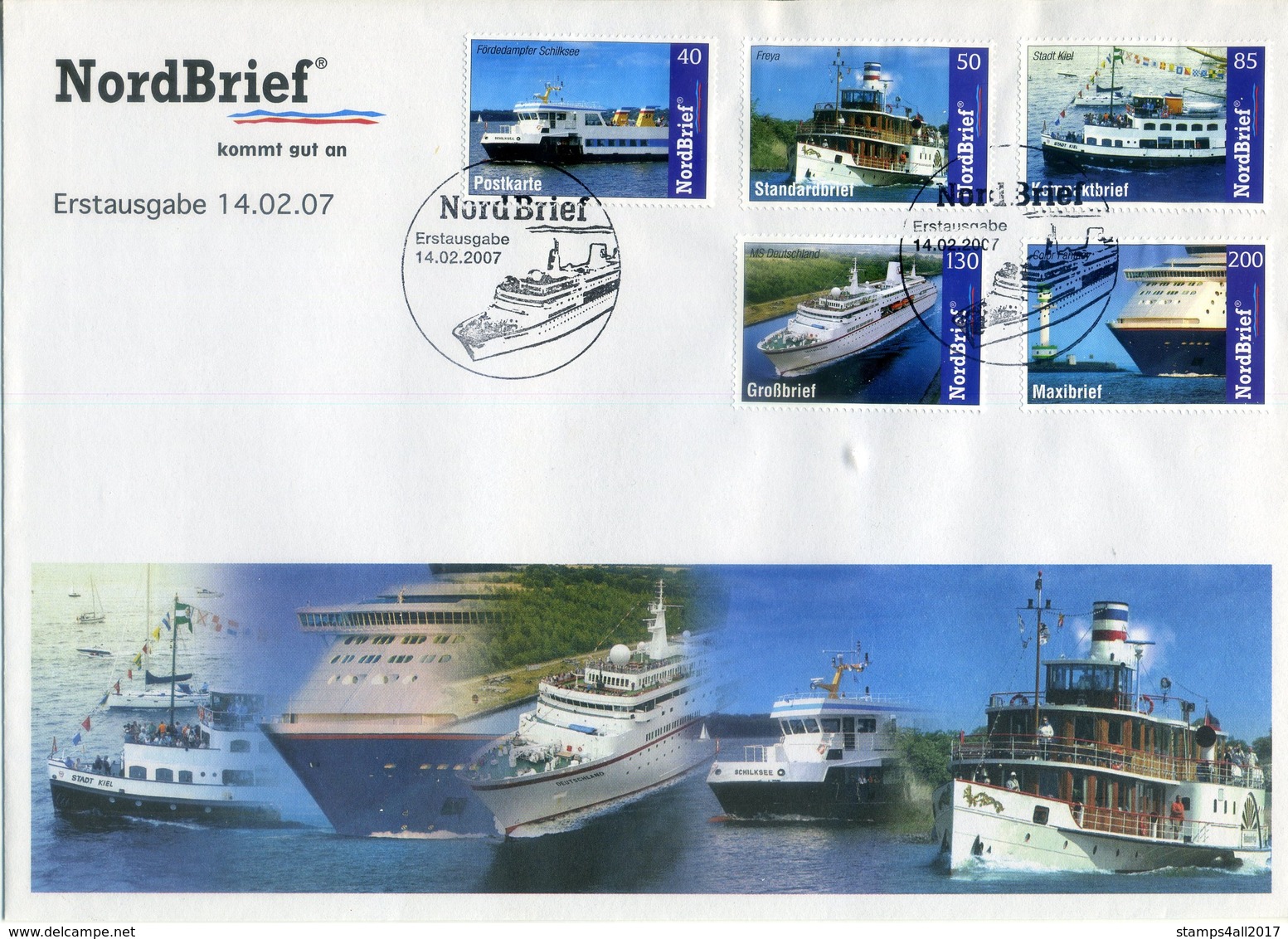 GERMANY 2007. FDC Private NordBrief Ships, Bercos, Bateaus. - Privées & Locales