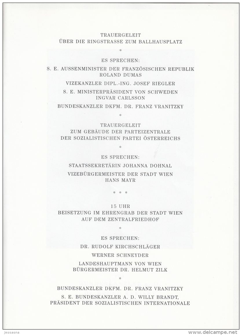 Orig. Parte - Trauerfeier F. Bundeskanzler Dr. Bruno Kreisky - Unclassified