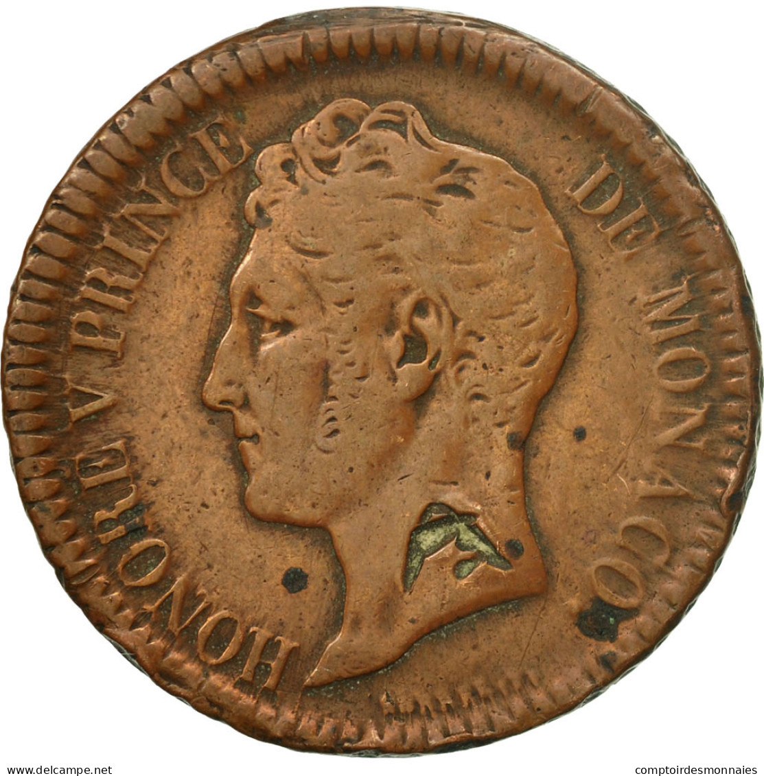 Monnaie, Monaco, Honore V, Decime, 1838, Monaco, TB, Cuivre, KM:97.1 - Charles III.