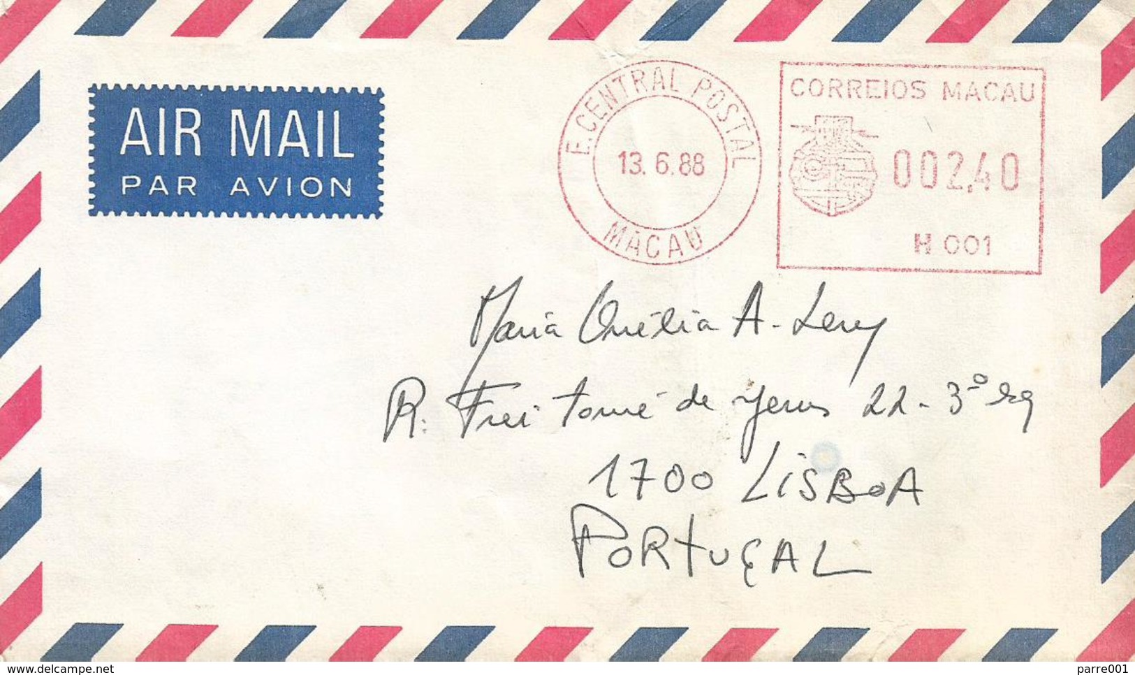 Macau 1988 Meter Franking Hasler “Mailmaster” H001 Cover - Briefe U. Dokumente