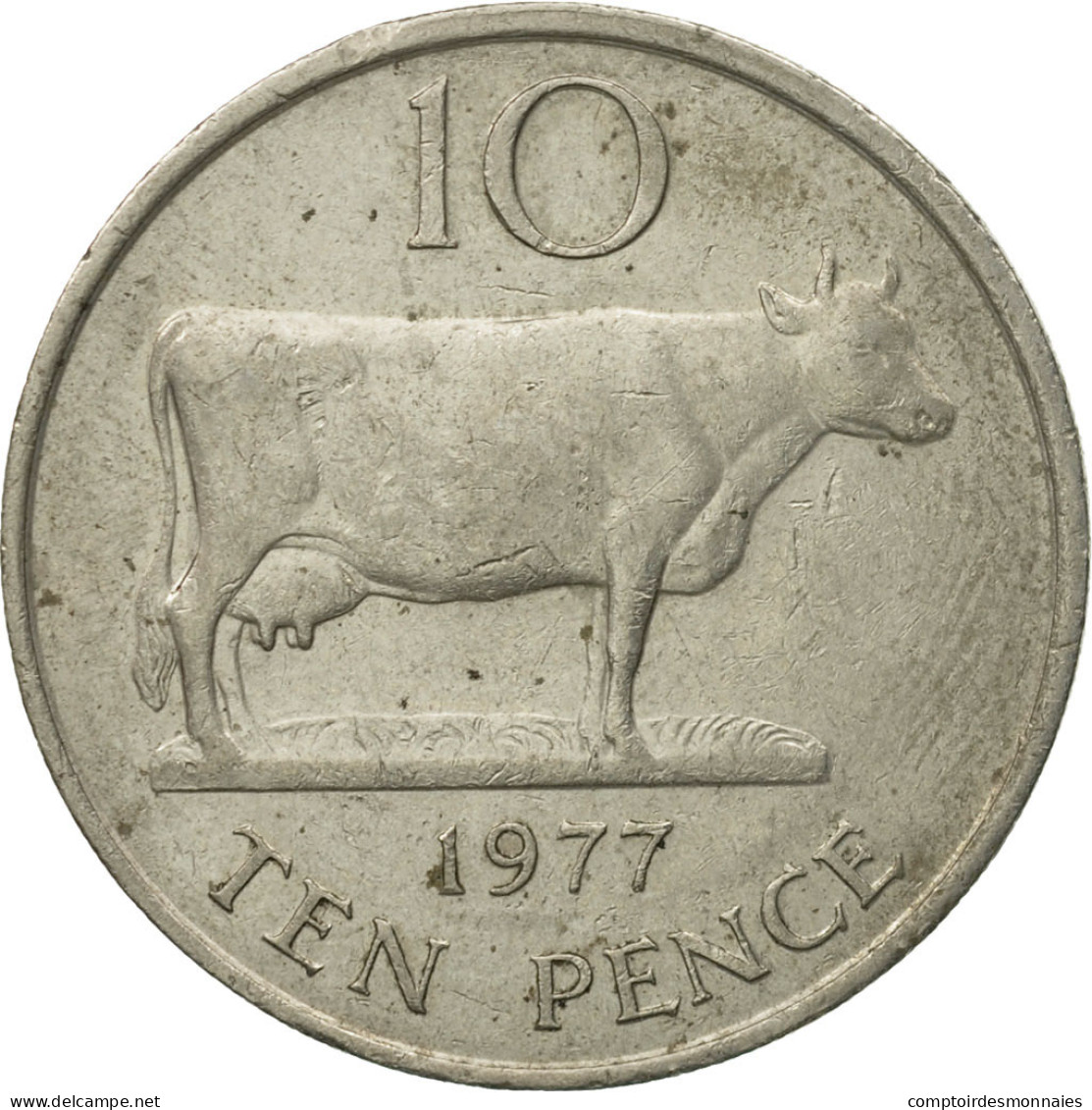 Monnaie, Guernsey, Elizabeth II, 10 Pence, 1977, Heaton, TB, Copper-nickel - Guernsey