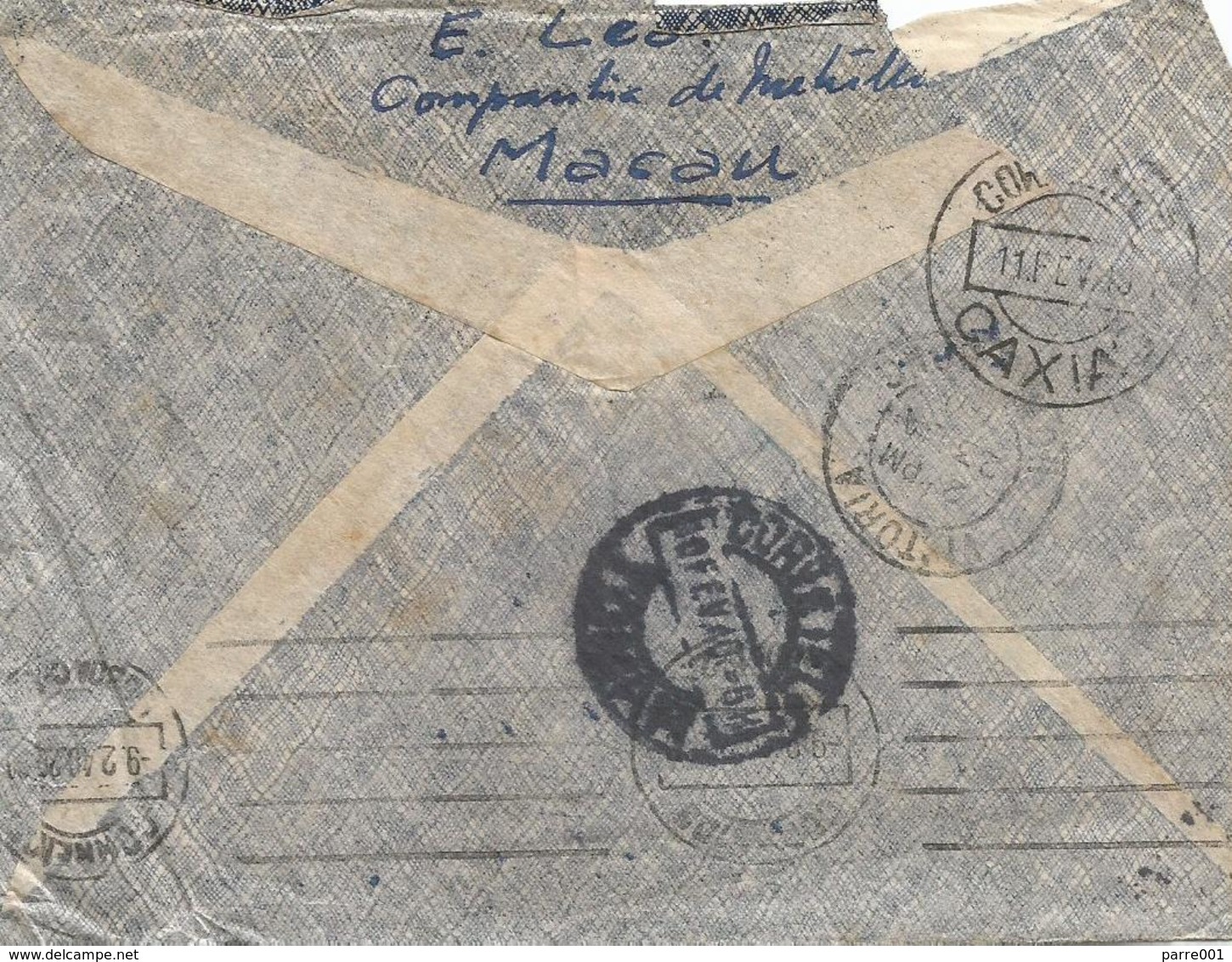 Macau 1940 Hong Kong Airmail Via Brindisi Cancelled Censored Military Cover - Brieven En Documenten