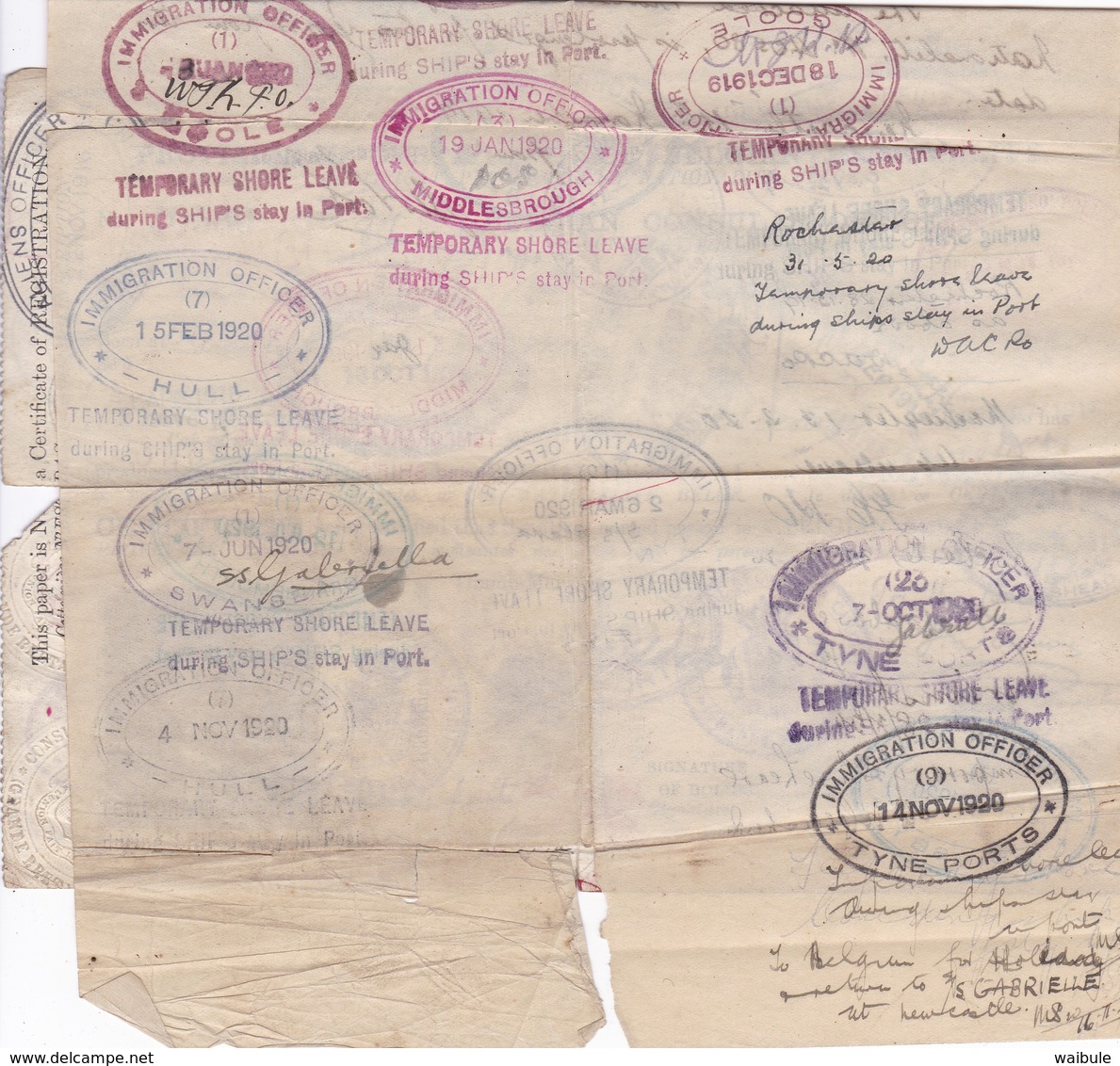 Certificat Identité Ausweis Marin Belge Nombreux Cachets UK Immigration Laissez Passer 1917/1920 - Documents Historiques