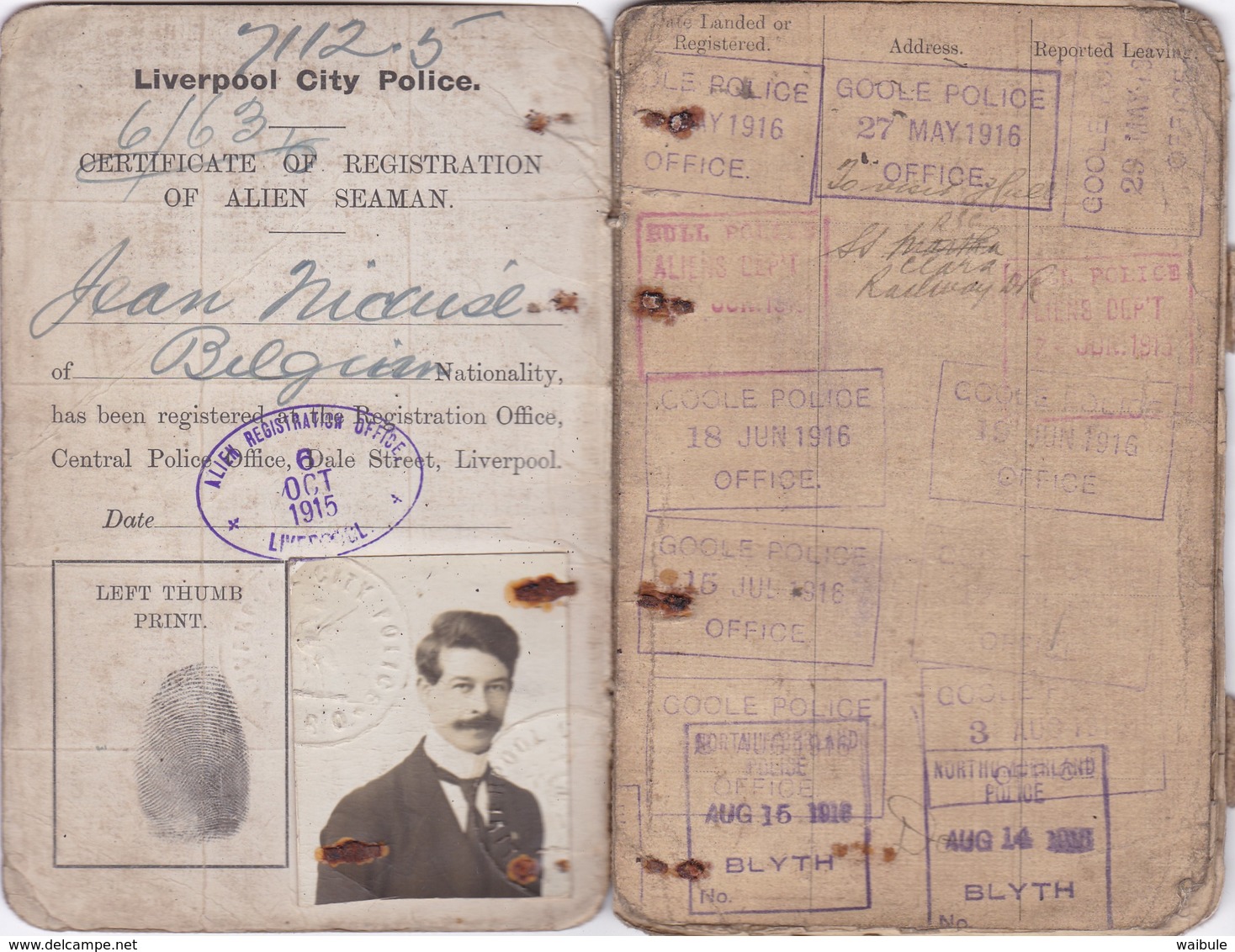 Carnet Identité Ausweis Marin Belge Nombreux Cachets Griffe UK Immigration Laissez Passer 1915/1919 - Documents Historiques