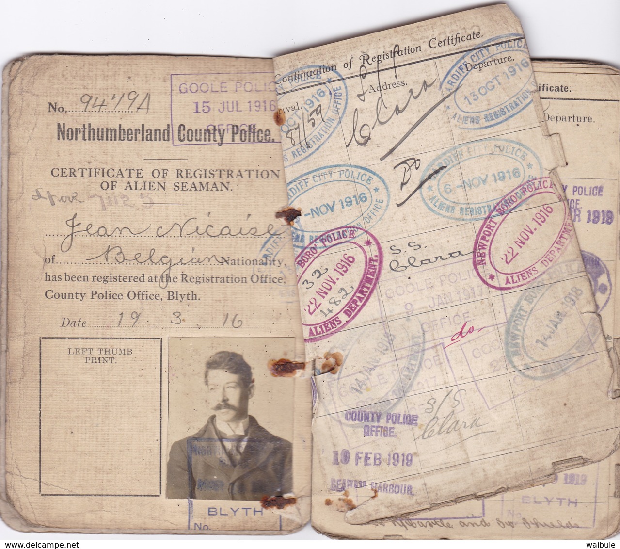 Carnet Identité Ausweis Marin Belge Nombreux Cachets Griffe UK Immigration Laissez Passer 1915/1919 - Documents Historiques