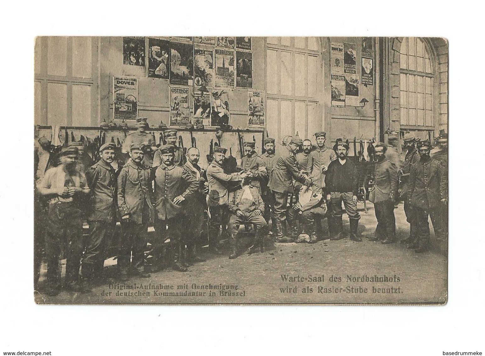 Warte-Saal Des Nordbahnhofs Wird Als Rasier-Stube Benutzt (1915). Bruxelles : Gare Du Nord. - Spoorwegen, Stations