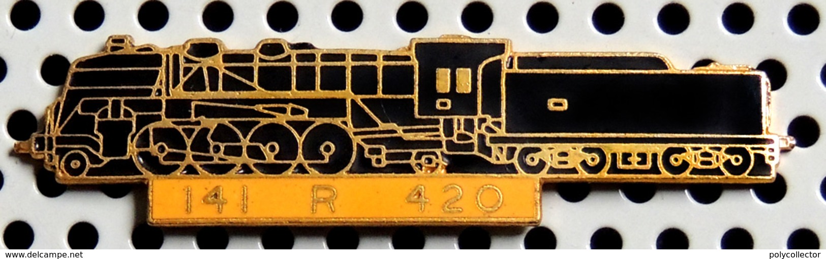 1 Pin's Double Attache Locomotive à Vapeur 141 R 420 émail Noir Métal Doré Cartouche Jaune - TGV