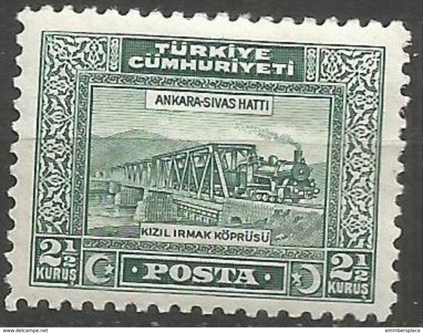 Turkey - 1930  Railroad Bridge 2.5k MH *     Mi 896  Sc 687 - Unused Stamps