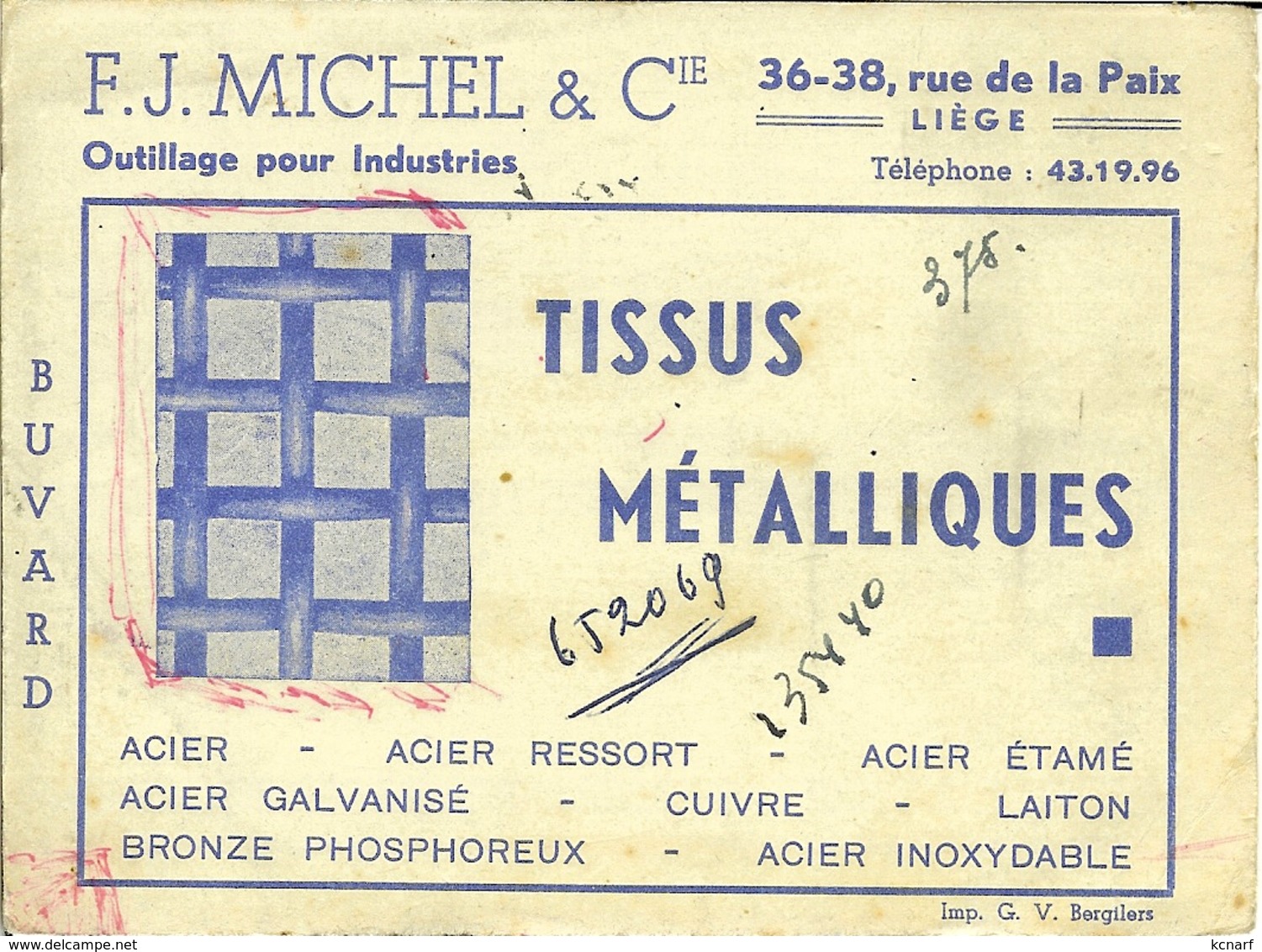 Buvard De Liège " Tissus Métalliques  - F.J.michel " - I