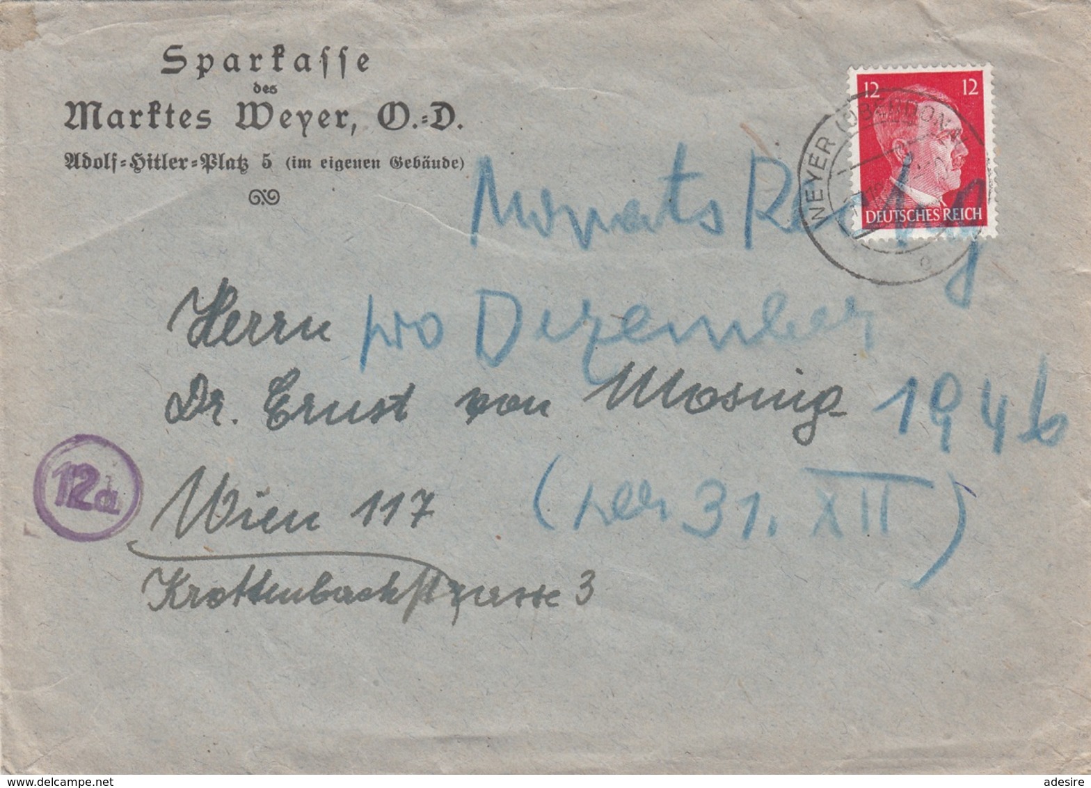 DEUTSCHES REICH 1945 - 12 Pfg Auf Geschäfts-Brief, Gel.bis 1946 - Briefe U. Dokumente