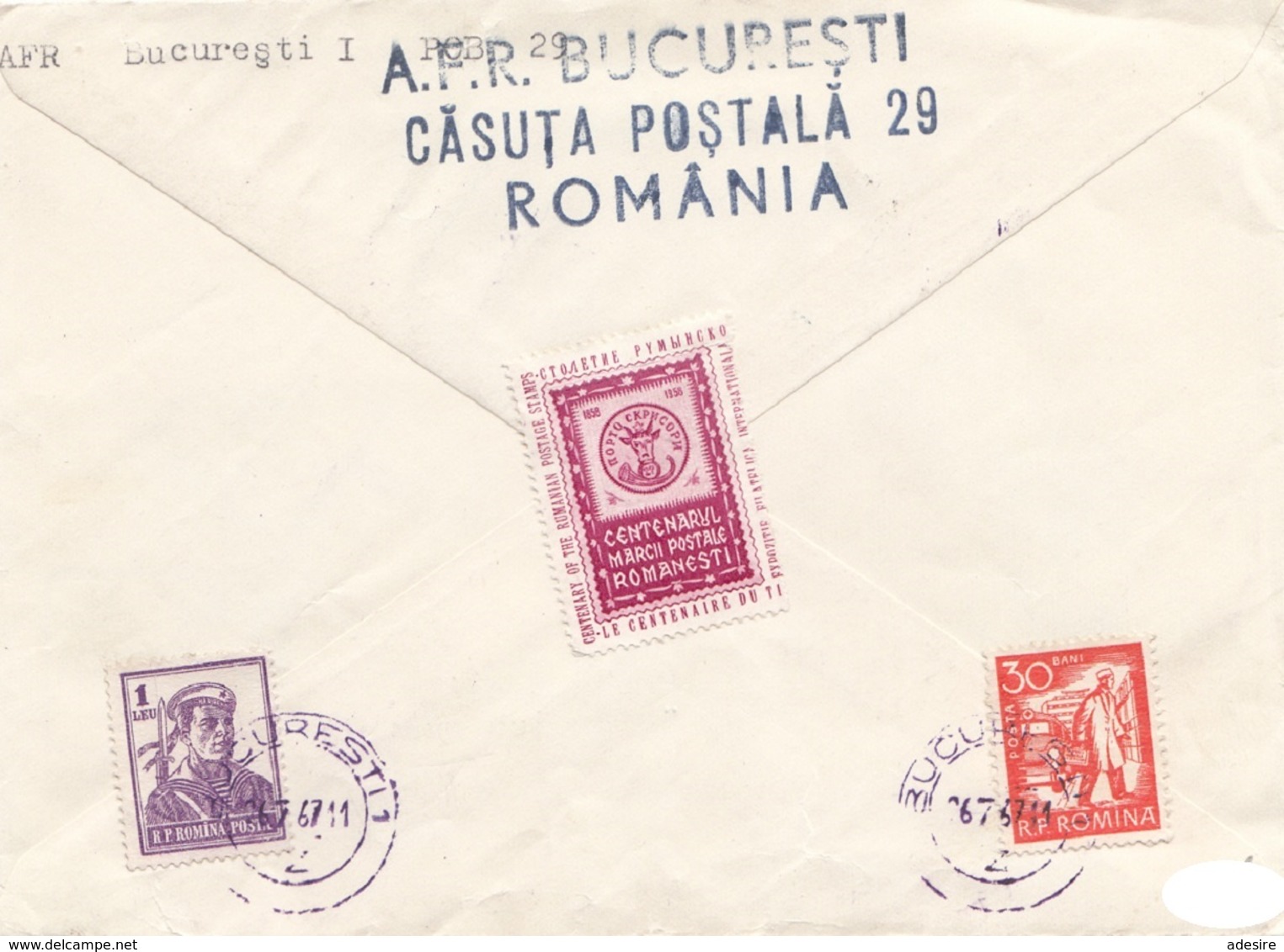 ROMANIA 1967 - 5 Fach MIF + Vignette Auf R-Brief Gel.v. Bucarest > Wien - Variétés Et Curiosités