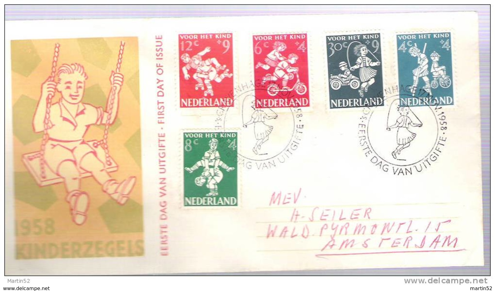 Nederlande Pays-Bas 1958:  "Voor Het Kind", Michel 723-727 Op FDC UITGIFTE-o S'GRAVENHAGE 17 NOV 1958 - Andere & Zonder Classificatie