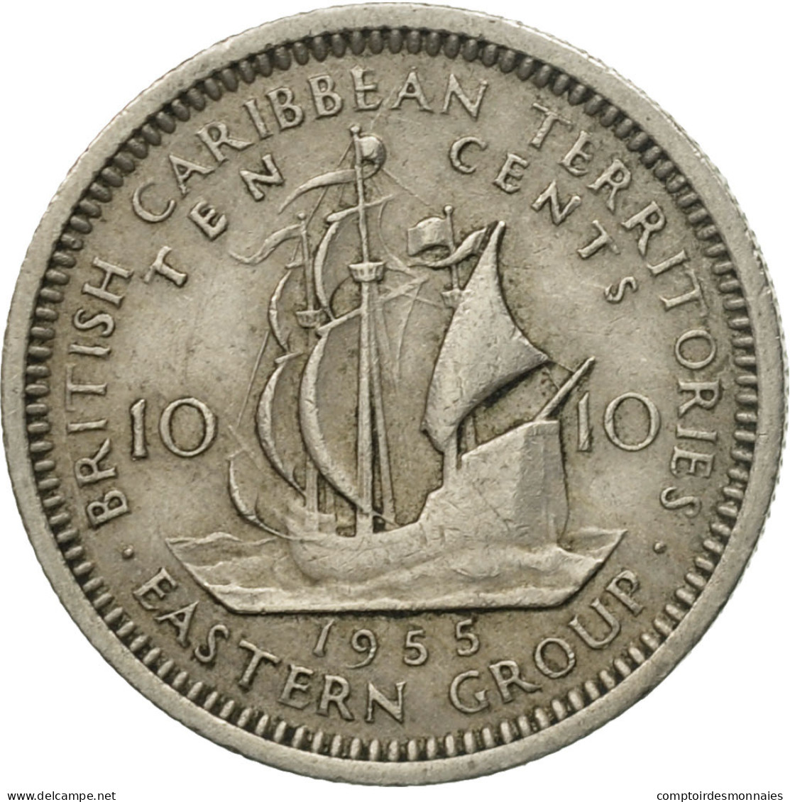 Monnaie, Etats Des Caraibes Orientales, Elizabeth II, 10 Cents, 1955, TB+ - Territoires Britanniques Des Caraïbes