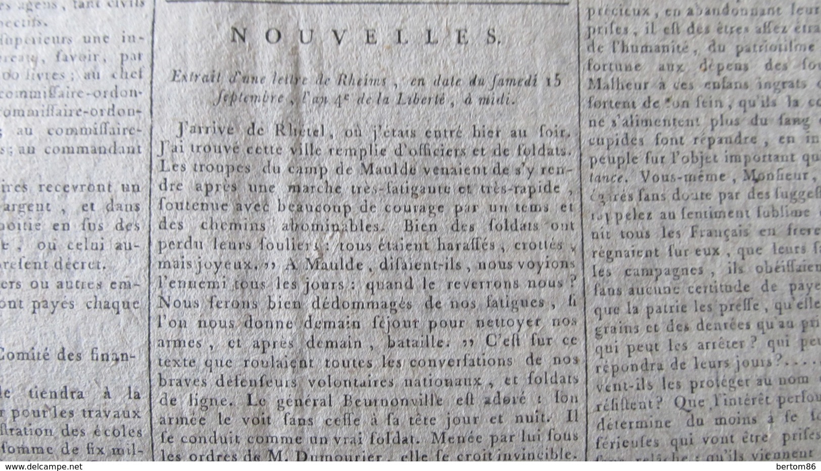 RETHEL PENDANT LA REVOLUTION FRANCAISE - DUMOURIEZ - BEURNONVILLE - ON EST PATRIOTE A RETHEL - 1792. - Journaux Anciens - Avant 1800