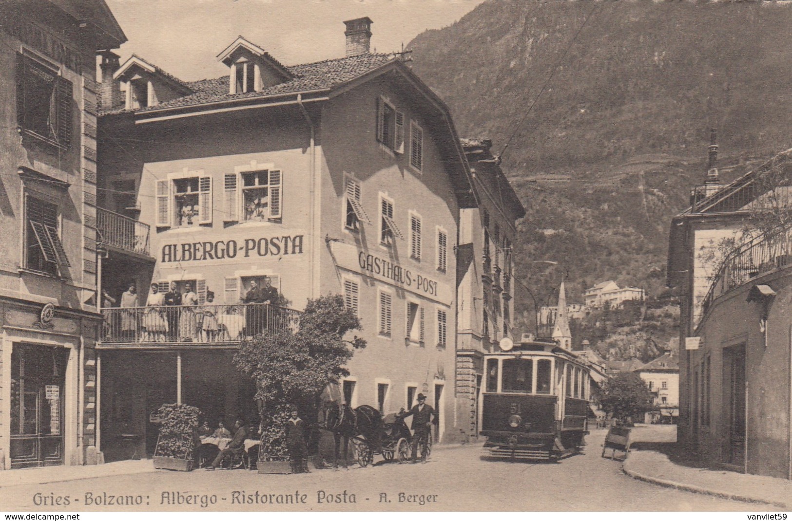 BOZEN-BOLZANO-ALBERGO RISTORANTE =POSTA=TRAM IN PRIMISSIMO PIANO-BELLISSIMA -CARTOLINA ANNO 1910-1920 - Bolzano (Bozen)