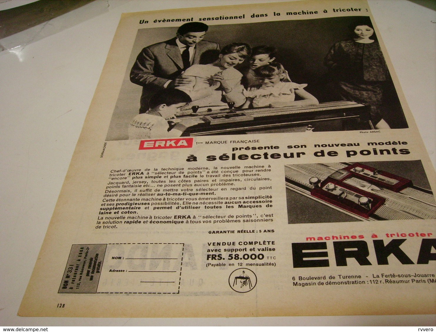 ANCIENNE PUBLICITE  MACHINE A TRICOTER ERKA 1959 - Autres & Non Classés