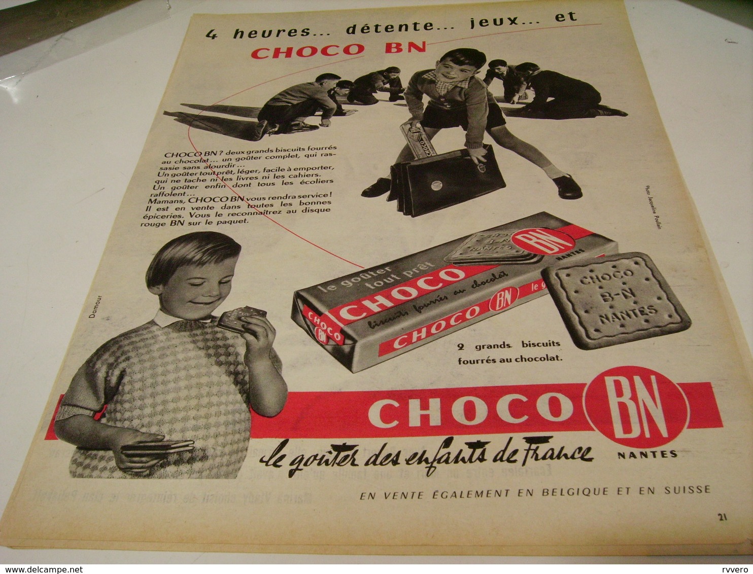 ANCIENNE PUBLICITE 4 HEURES  BISCUIT CHOCO BN 1959 - Affiches