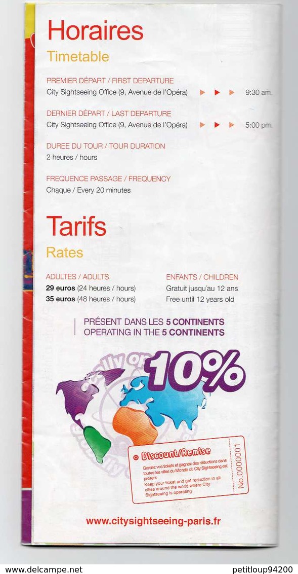 DEPLIANT TOURISTIQUE Tourisme Urbain PARIS City Sightseeing MAP - Dépliants Touristiques