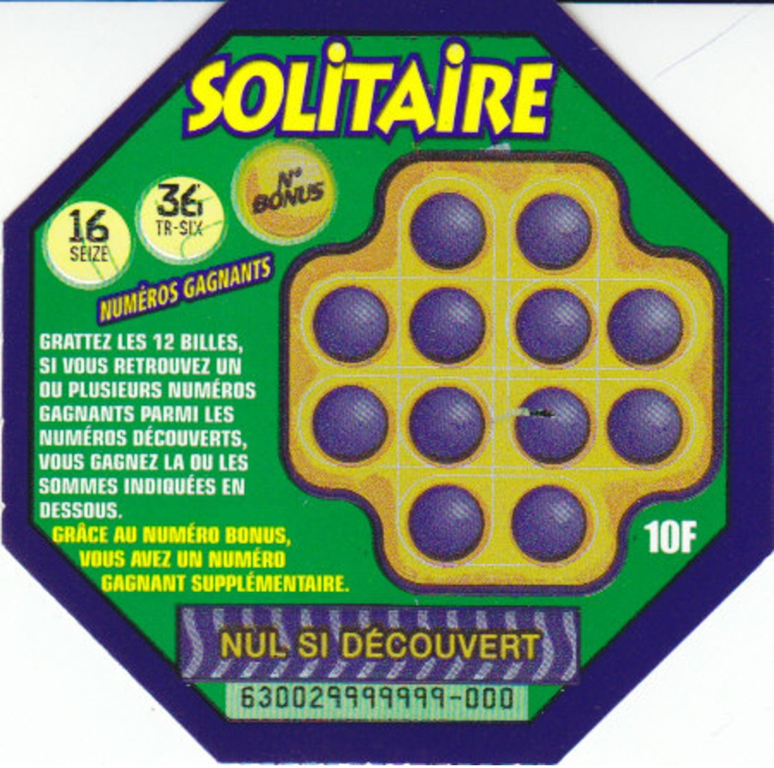 Ticket à Gratter Solitaire SPECIMEN,émission No 2,série 63002 , 2 Scans - Billets De Loterie