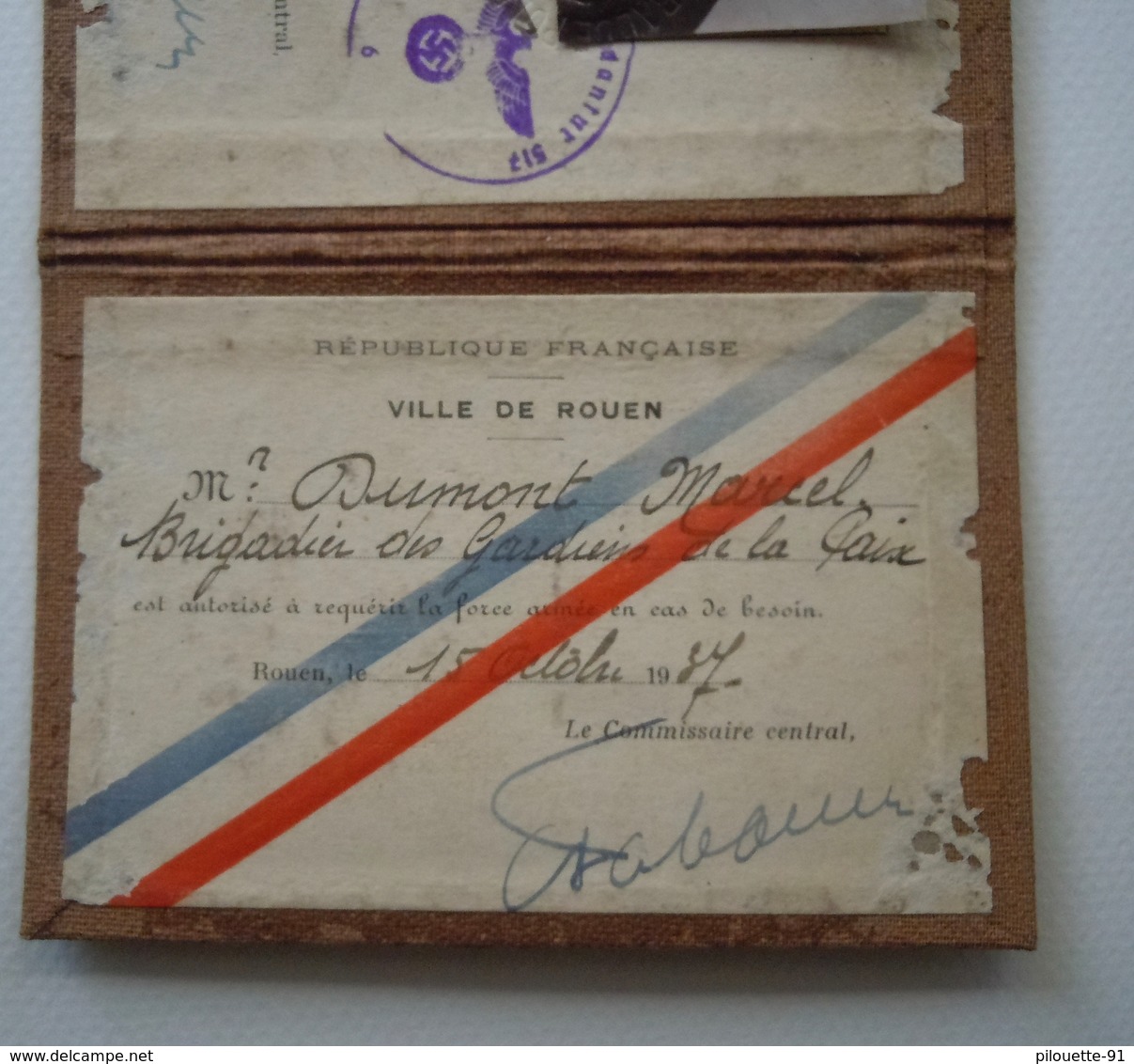 Carte De Police Commissariat Central De Rouen Avec Cachet Feldkommandantur 517 - Police & Gendarmerie