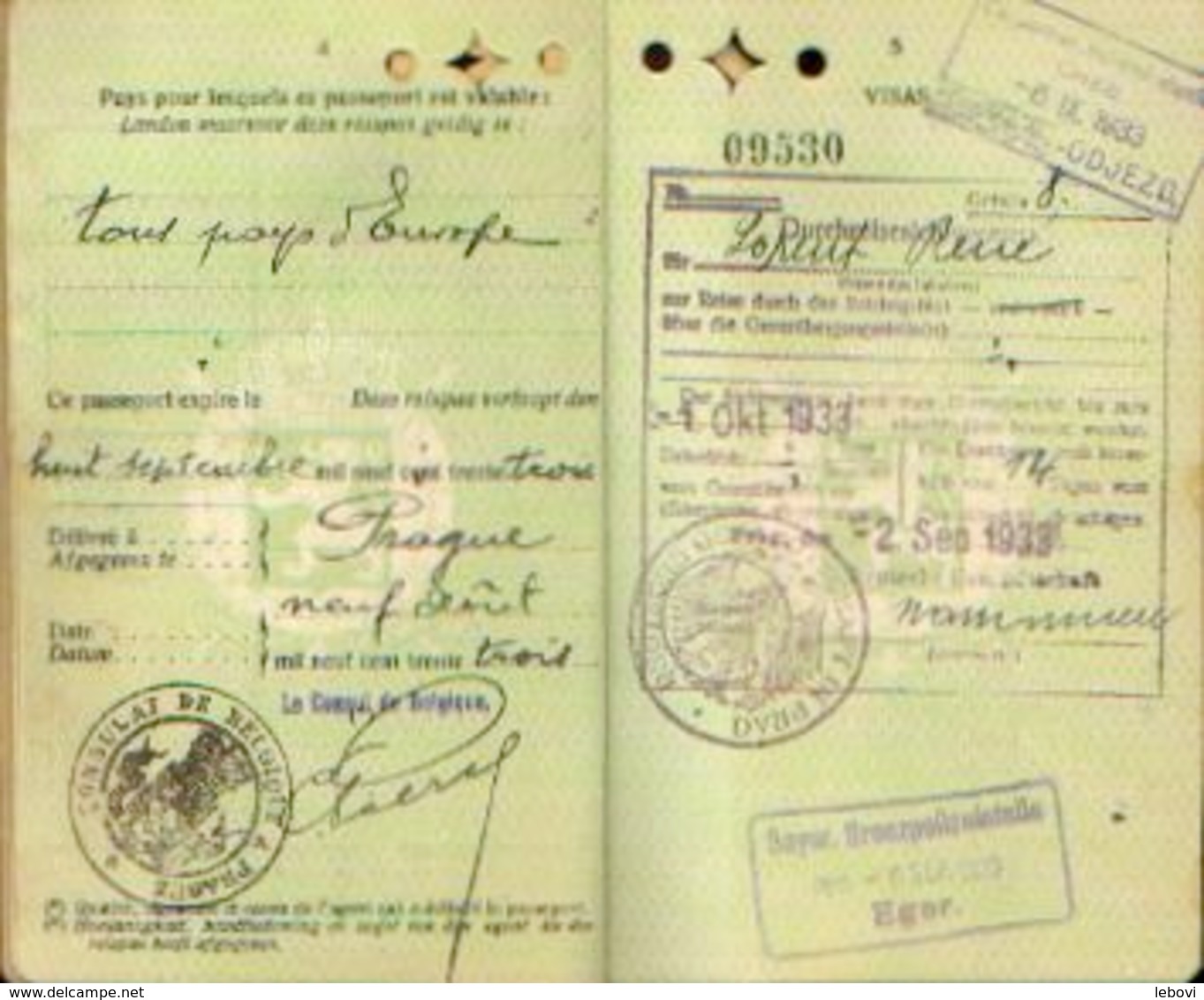 Passeport (09/08/1933) Délivré Au Consulat De Belgique à PRAGUE à LORENT, R. Avec Visa Allemand - Unclassified