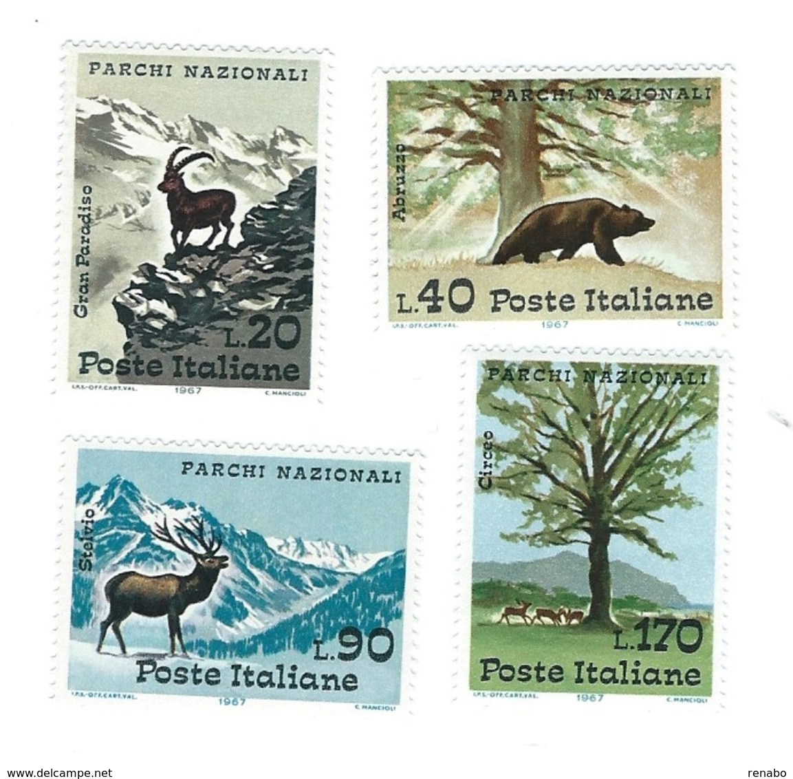 Italia, Italy 1967; Parchi Nazionali, Regional Nature Parks: Gran Paradiso, Abruzzo, Stelvio, Circeo. Completa; Nuovi. - Protezione Dell'Ambiente & Clima