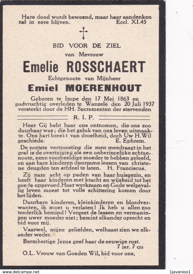 Impe, Wanzele, 1937, Emilie Rosschaert, Moerenhout - Images Religieuses