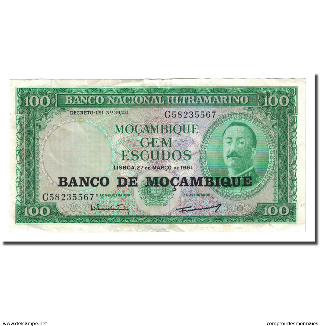 Billet, Mozambique, 100 Escudos, 1961-03-27, KM:109a, TTB - Mozambique