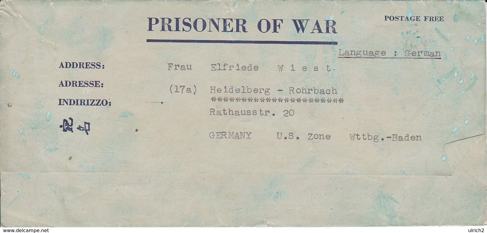 POW Kriegsgefangenenpost PWE 445 165th Lab. Supv. Center APO 21 Nach Heidelberg - 1946 (36189) - Briefe U. Dokumente