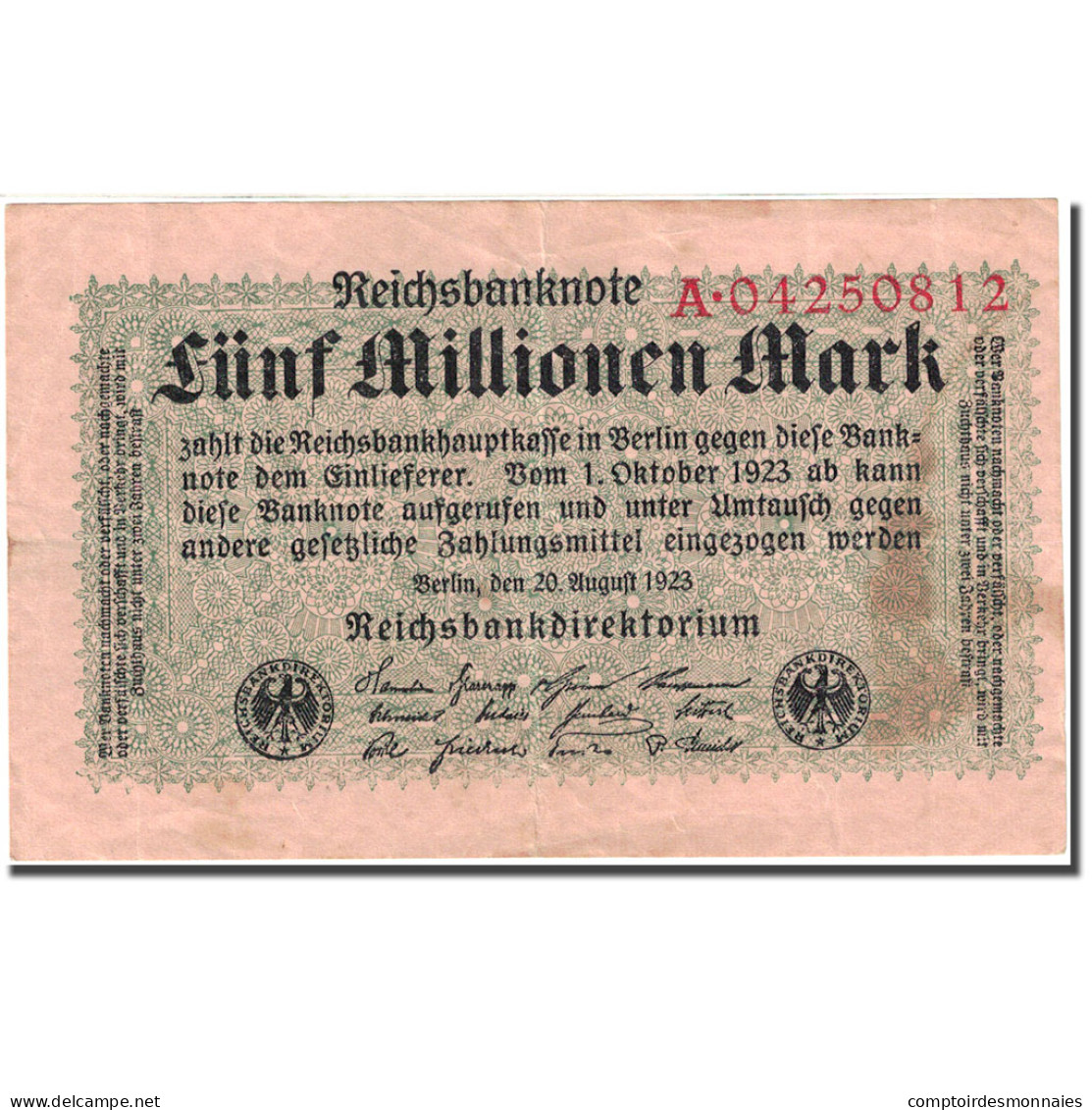 Billet, Allemagne, 5 Millionen Mark, 1923, 1923-08-20, KM:105, TB - 5 Mio. Mark