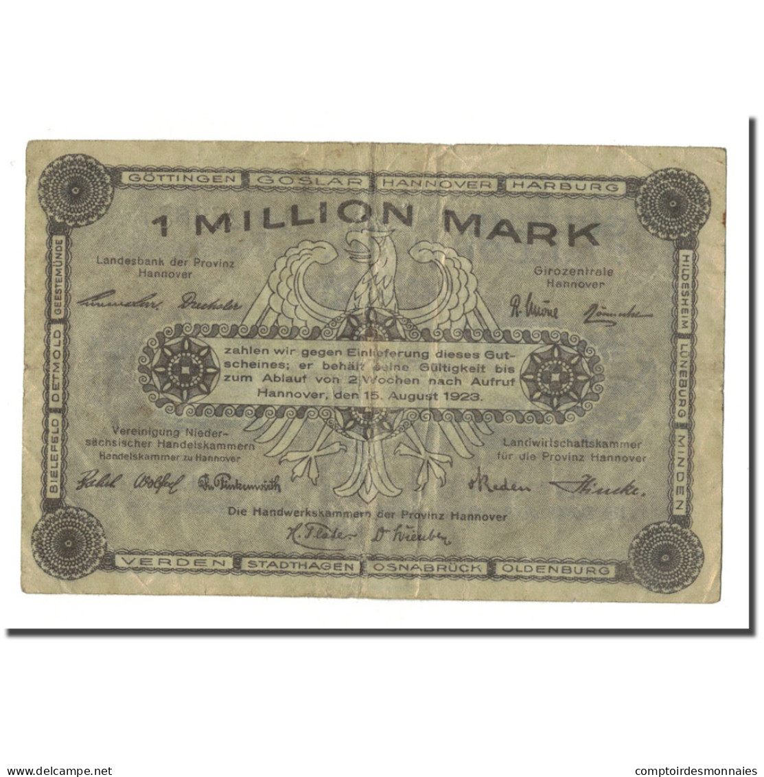 Billet, Allemagne, 1 Million Mark, 1923, 1923-08-15, KM:S1101, SPL - Administration De La Dette