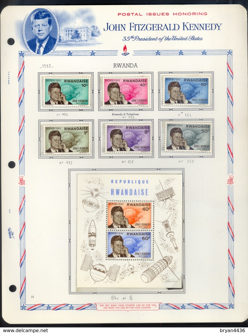 RWANDA - 1965 - 2° ANNIVERSAIRE MORT PRESIDENT JOHN KENNEDY - SERIE SIX TIMBRES N° 122/127 Et BLOC N°5 - MONTAGE COLLECT - Neufs