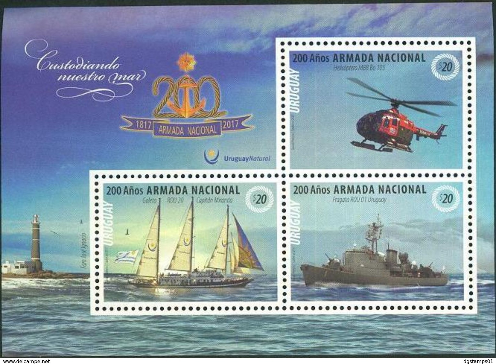 Uruguay 2017 ** HB Bicentenario Armada Nacional: Faro, Helicoptero, Barcos. See - Barcos