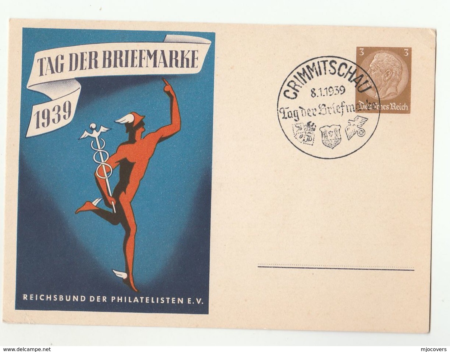 1939 Germany STAMP DAY Illus POSTAL STATIONERY CARD Grimmitscau Cover Stamps - Stamp's Day