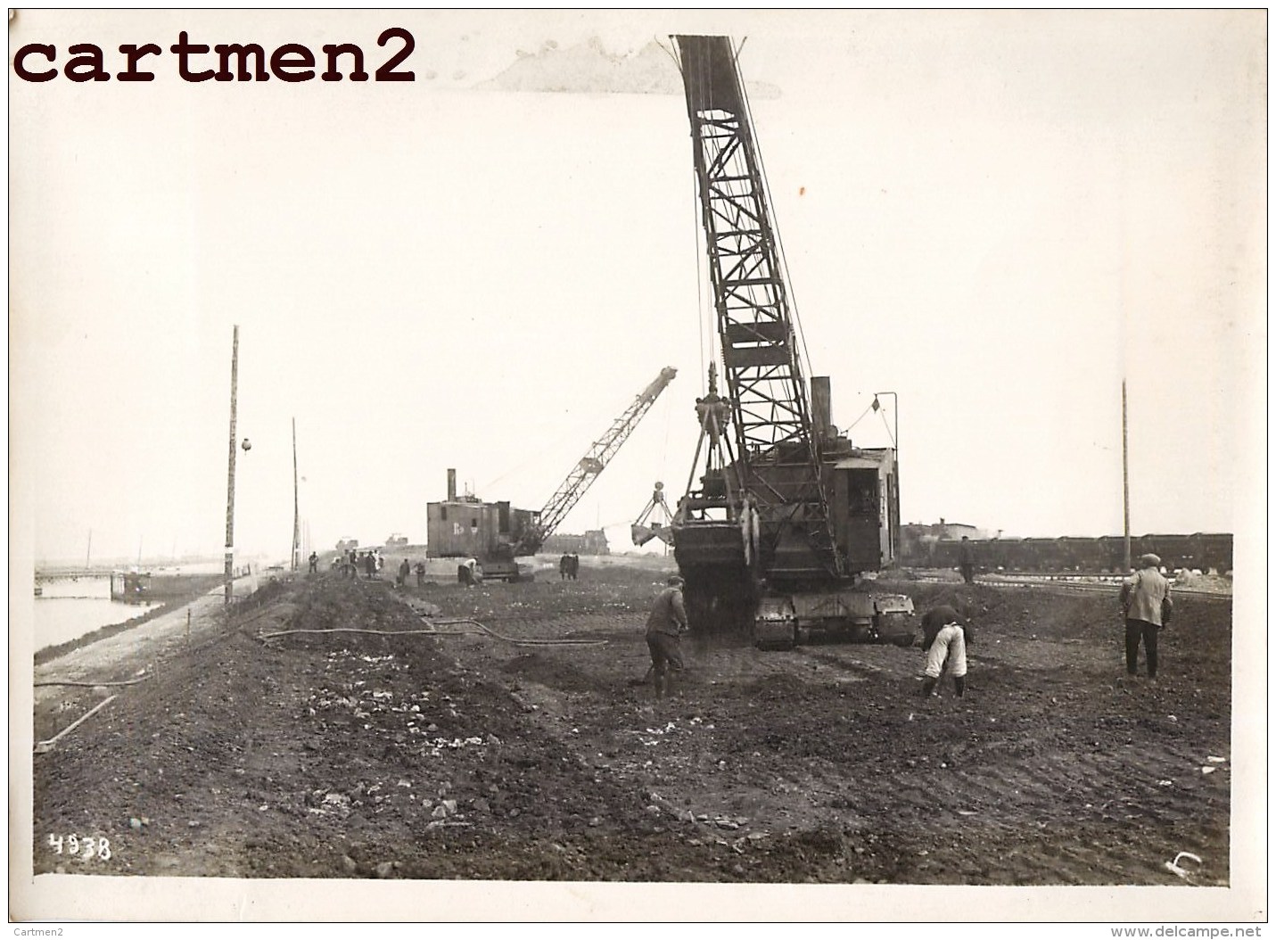 GRANDE PHOTO : LANAYE CARME MONSIN HACCOURT-VROENHOVEN MEUSE HEER CANAL ALBERT GRUE CHANTIER PENICHE BELGIQUE - Andere & Zonder Classificatie