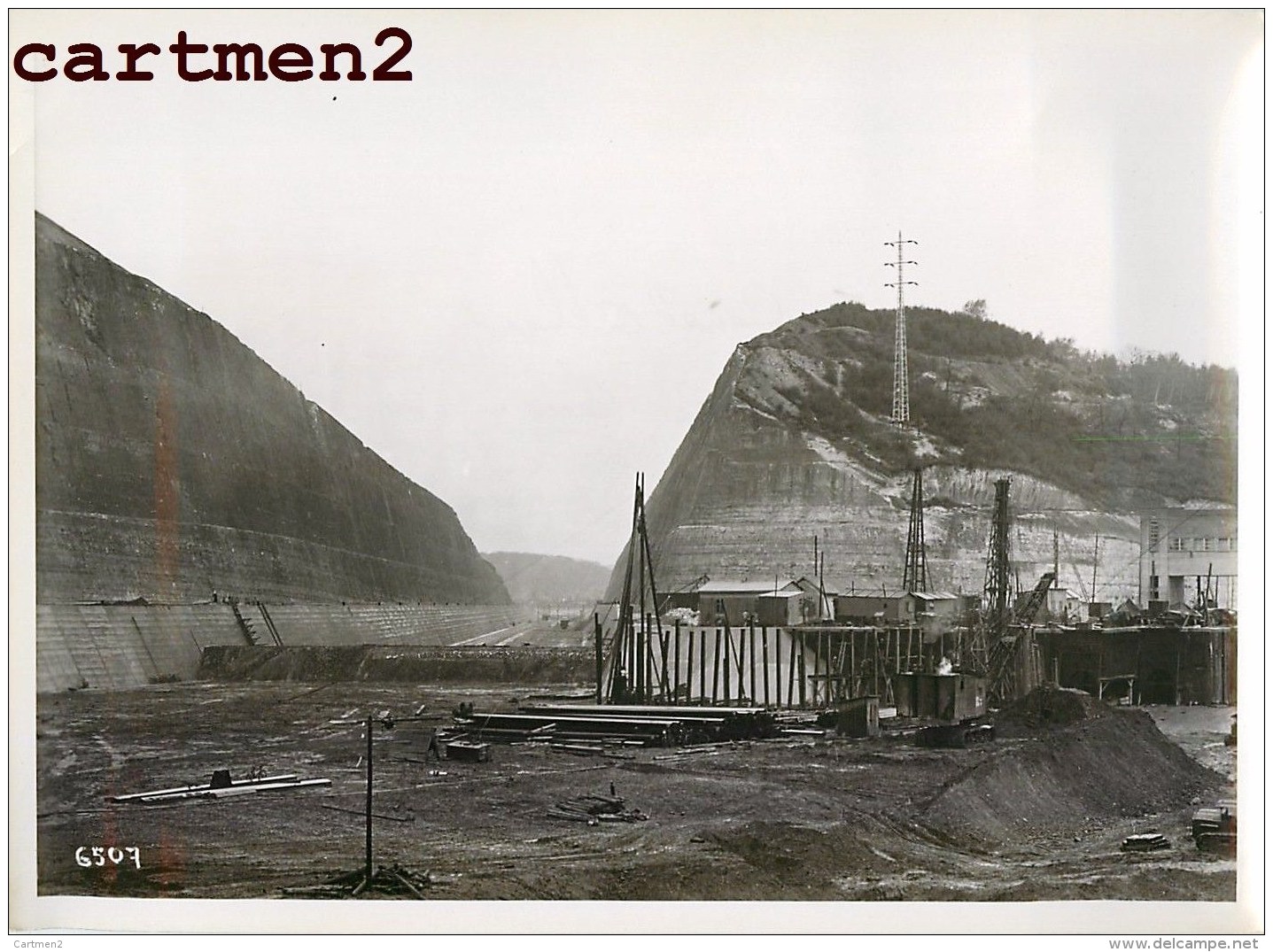 GRANDE PHOTO : LANAYE CARME MONSIN HACCOURT-VROENHOVEN MEUSE HEER CANAL ALBERT GRUE CHANTIER PENICHE BELGIQUE - Andere & Zonder Classificatie